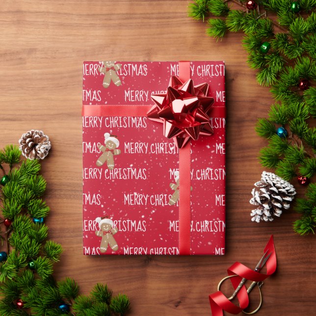 MERRY CHRISTMAS Text With Gingerbread Man Wrapping Paper (Holiday Gift)