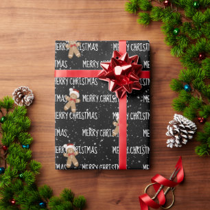 MERRY CHRISTMAS Text With Gingerbread Man Wrapping Paper