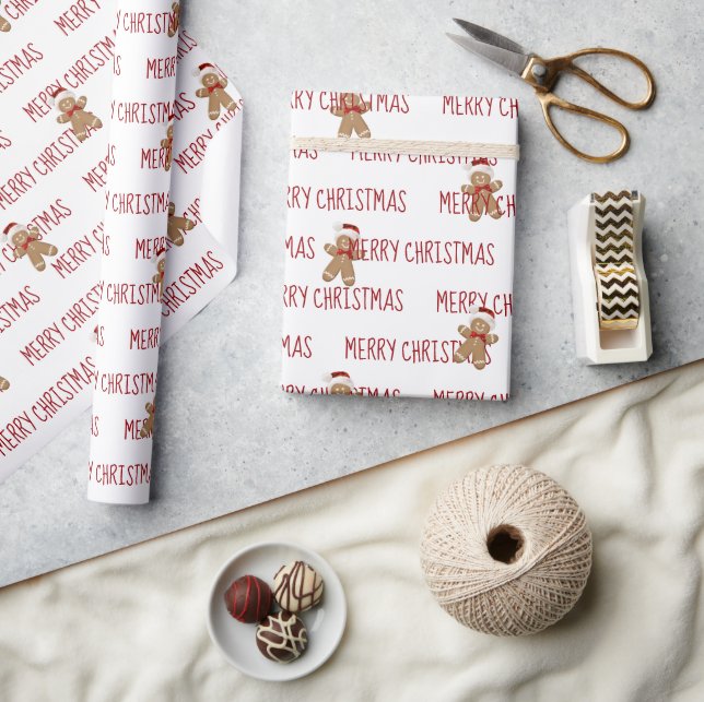 MERRY CHRISTMAS Text With Gingerbread Men Wrapping Paper (Crafts)