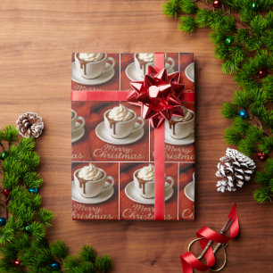 Merry Christmas Text With Hot Chocolate Drink Wrapping Paper