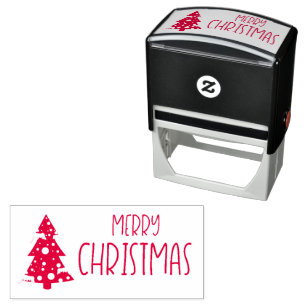 Merry Christmas Text with Snowy Christmas Tree Self-inking Stamp