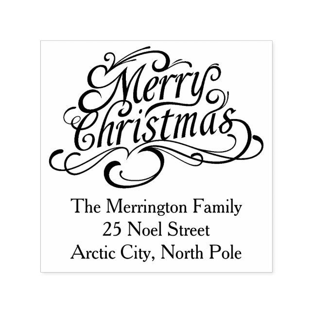 Merry Christmas text with swirls Self-inking Stamp (Design)