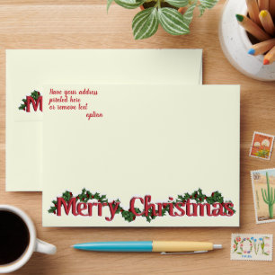 Merry Christmas Text with Wreath Envelope