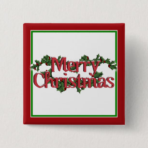 Merry Christmas Text with Wreath & Snow 15 Cm Square Badge