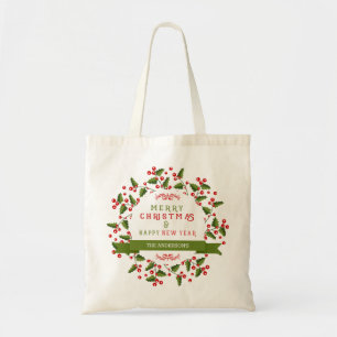 Merry Christmas text & wreath design Tote Bag