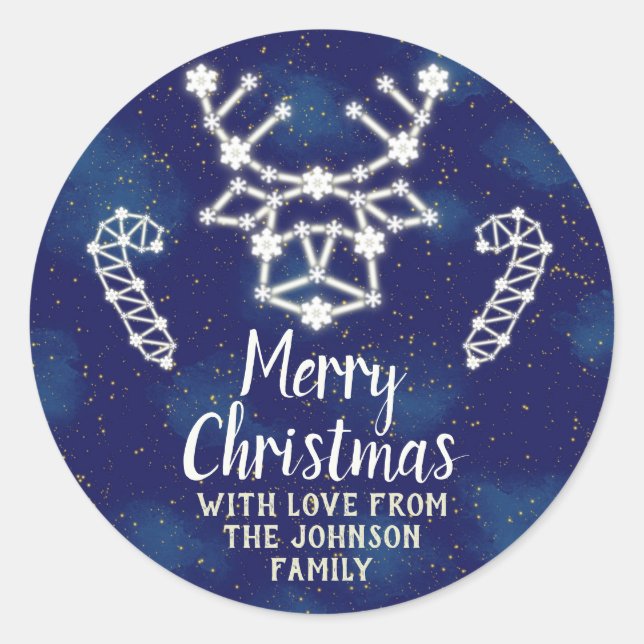 Merry Christmas Thank You Favour Deer Constellatio Classic Round Sticker (Front)