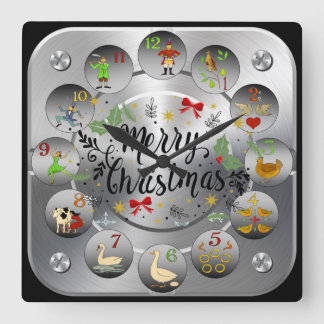 Merry Christmas ~ The 12 Days Of Christmas ~ Square Wall Clock