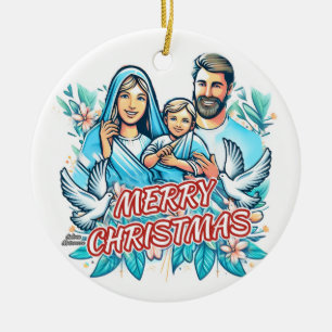 Merry Christmas - The Holy Family - Nativity Ceramic Tree Decoration