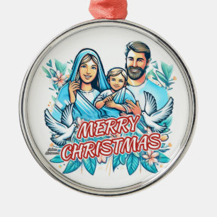 Merry Christmas - The Holy Family - Nativity Metal Tree Decoration