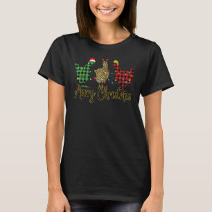 Merry Christmas Three Chicken Buffalo Leopard Red T-Shirt