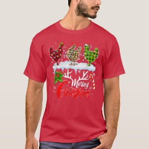 Merry Christmas Three Chicken Buffalo Leopard Red  T-Shirt
