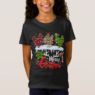 Merry Christmas Three Chicken Buffalo Leopard Red  T-Shirt