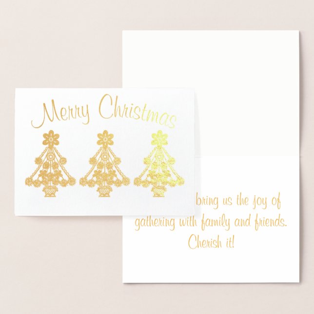 Merry Christmas Three Elaborate  Tree Outlines Foil Card (Display)