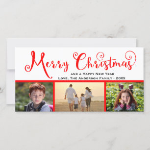 Merry Christmas Three Photo Script - Photo Card