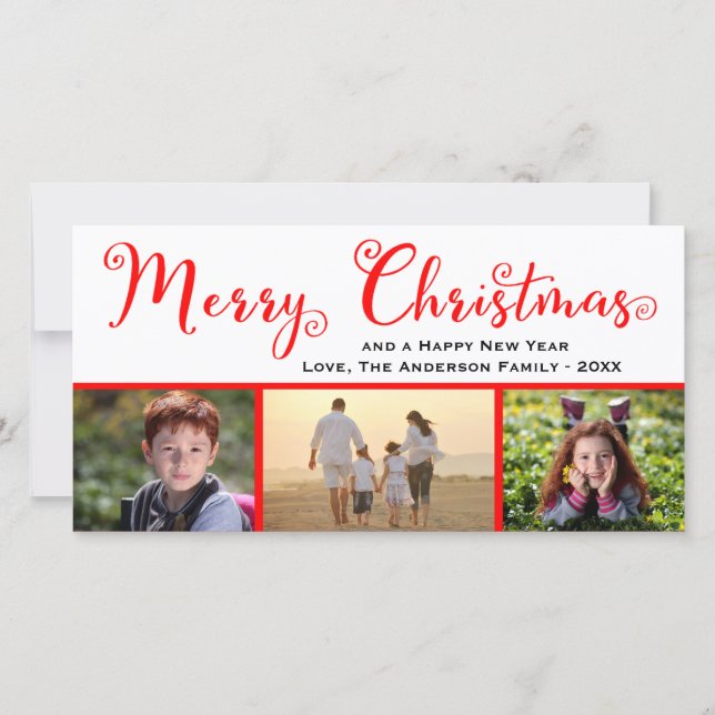 Merry Christmas Three Photo Script - Photo Card (Front)