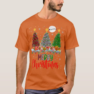 Merry Christmas Three Plaid Christmas Trees Lights T-Shirt