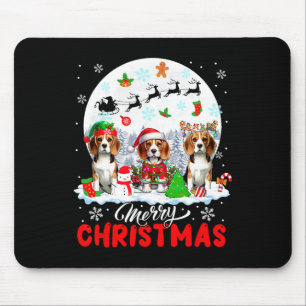 Merry Christmas Three Santa Elf Reindeer Beagles O Mouse Mat