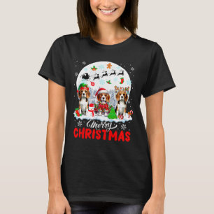 Merry Christmas Three Santa Elf Reindeer Beagles O T-Shirt