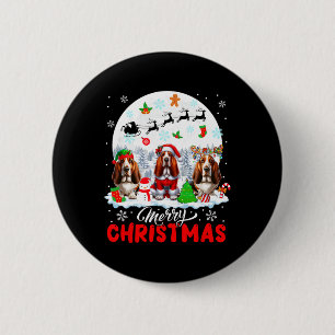 Merry Christmas Three Santa Elf Reindeer Bet Hound 6 Cm Round Badge
