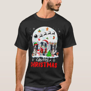 Merry Christmas Three Santa Elf Reindeer Border Co T-Shirt