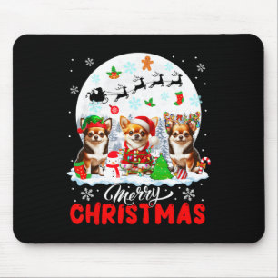 Merry Christmas Three Santa Elf Reindeer Chihuahua Mouse Mat