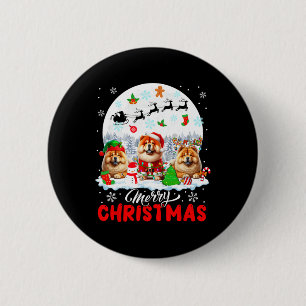 Merry Christmas Three Santa Elf Reindeer Chow Chow 6 Cm Round Badge