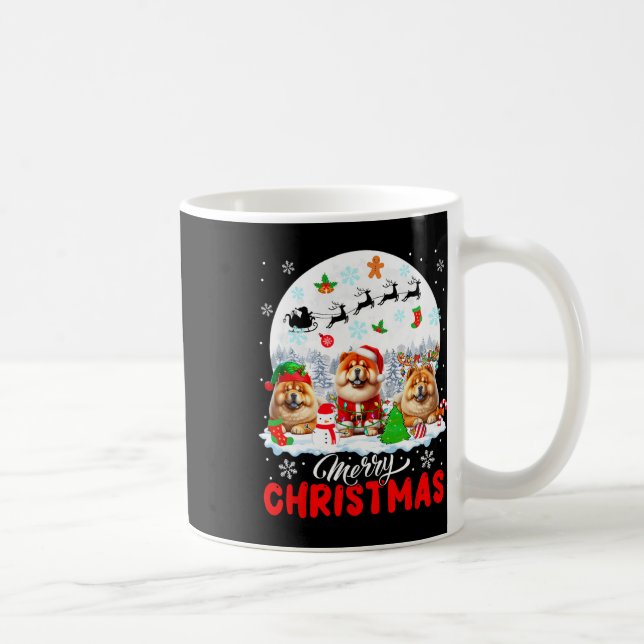 Merry Christmas Three Santa Elf Reindeer Chow Chow Coffee Mug (Right)