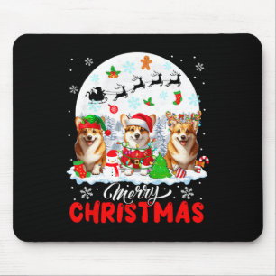 Merry Christmas Three Santa Elf Reindeer Corgis Ow Mouse Mat