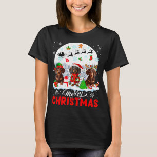 Merry Christmas Three Santa Elf Reindeer Dachshund T-Shirt
