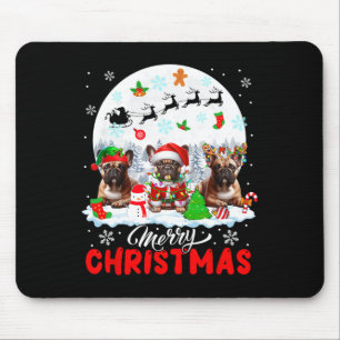 Merry Christmas Three Santa Elf Reindeer French Bu Mouse Mat