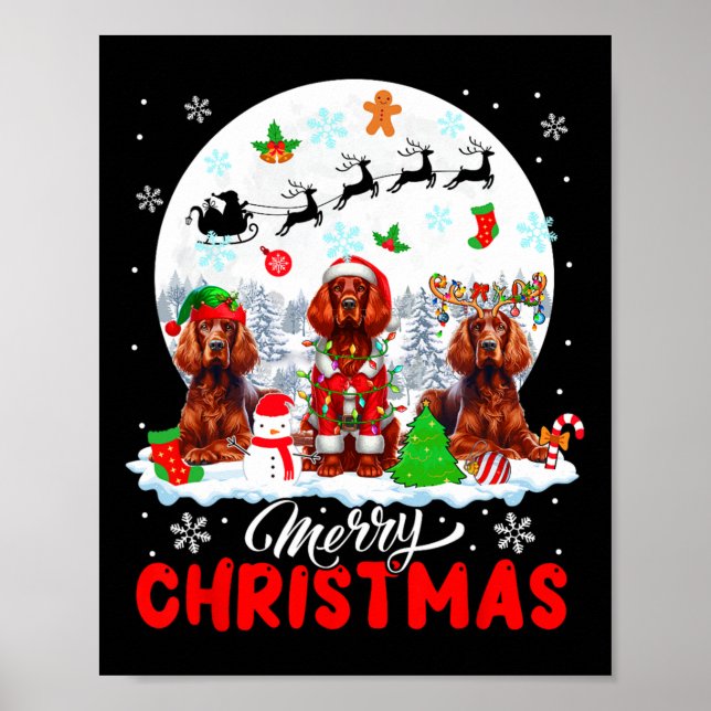 Merry Christmas Three Santa Elf Reindeer Irish Set Poster (Front)