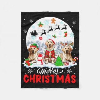 Merry Christmas Three Santa Elf Reindeer Labrador  Fleece Blanket