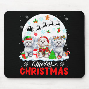 Merry Christmas Three Santa Elf Reindeer Malteses Mouse Mat