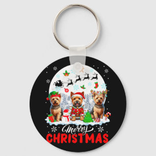 Merry Christmas Three Santa Elf Reindeer Norwich T Key Ring