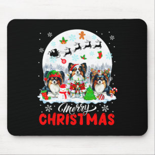 Merry Christmas Three Santa Elf Reindeer Papillons Mouse Mat