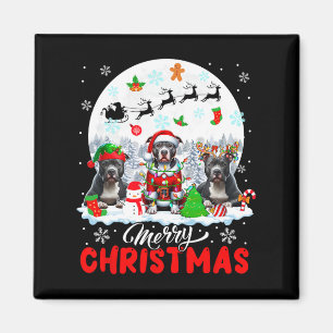 Merry Christmas Three Santa Elf Reindeer Pit Bulls Magnet