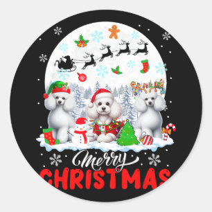 Merry Christmas Three Santa Elf Reindeer Poodles O Classic Round Sticker