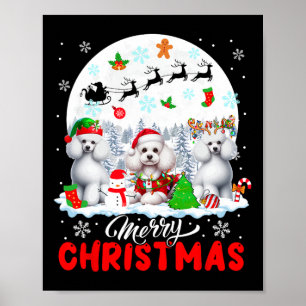 Merry Christmas Three Santa Elf Reindeer Poodles O Poster