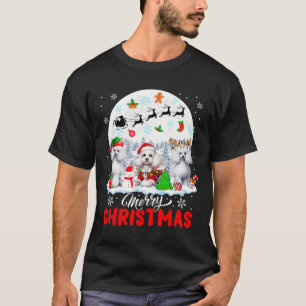 Merry Christmas Three Santa Elf Reindeer Poodles O T-Shirt