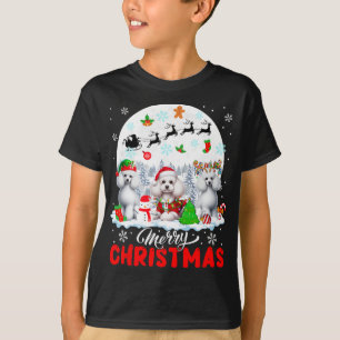 Merry Christmas Three Santa Elf Reindeer Poodles O T-Shirt