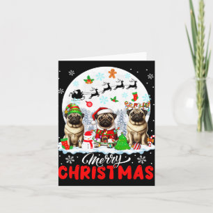 Merry Christmas Three Santa Elf Reindeer Pugs Owne Card