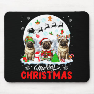 Merry Christmas Three Santa Elf Reindeer Pugs Owne Mouse Mat
