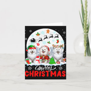 Merry Christmas Three Santa Elf Reindeer Samoyeds Card