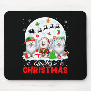 Merry Christmas Three Santa Elf Reindeer Samoyeds Mouse Mat