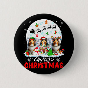 Merry Christmas Three Santa Elf Reindeer Shetland 6 Cm Round Badge