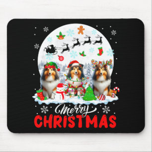 Merry Christmas Three Santa Elf Reindeer Shetland Mouse Mat