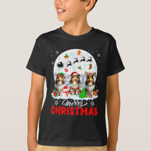 Merry Christmas Three Santa Elf Reindeer Shetland T-Shirt