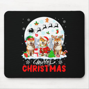Merry Christmas Three Santa Elf Reindeer Shiba Inu Mouse Mat