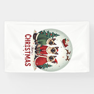Merry Christmas Three Santa Elf Reindeer Siamese C Banner