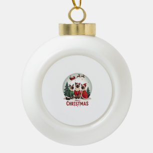 Merry Christmas Three Santa Elf Reindeer Siamese C Ceramic Ball Christmas Ornament
